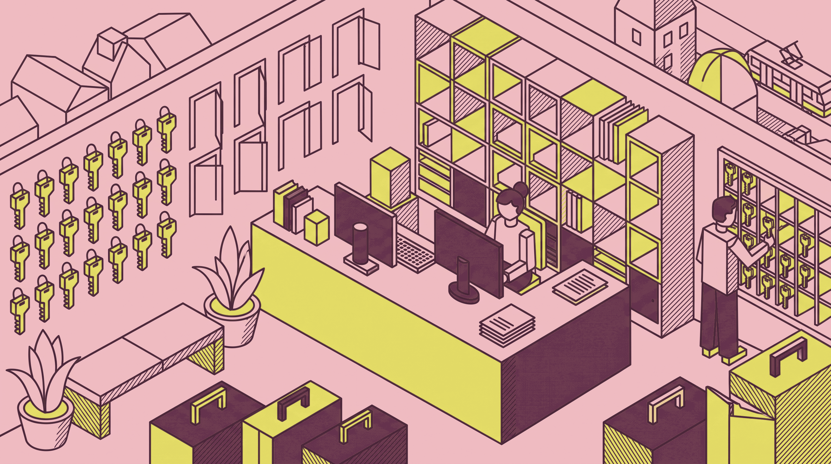 Conceptual apartment management interior with many room keys